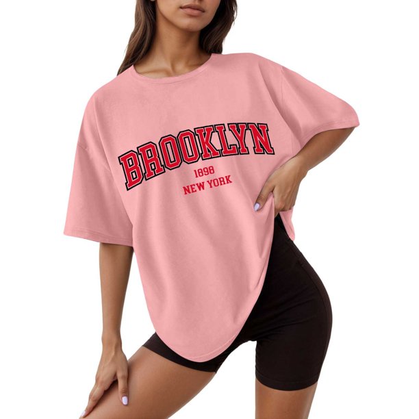 Camiseta holgada de manga corta y cuello redondo con estampado informal para mujer
