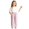thumbnail image 4 of ZXLBBD Girl's Elastic Waist Joggers Sweatpants with Embroidery Design Loose Fit Sporty Trousers for Big Kids Fall Durable Casual Outdoor,Light Purple,Size 5 Y-6 Y, 4 of 5