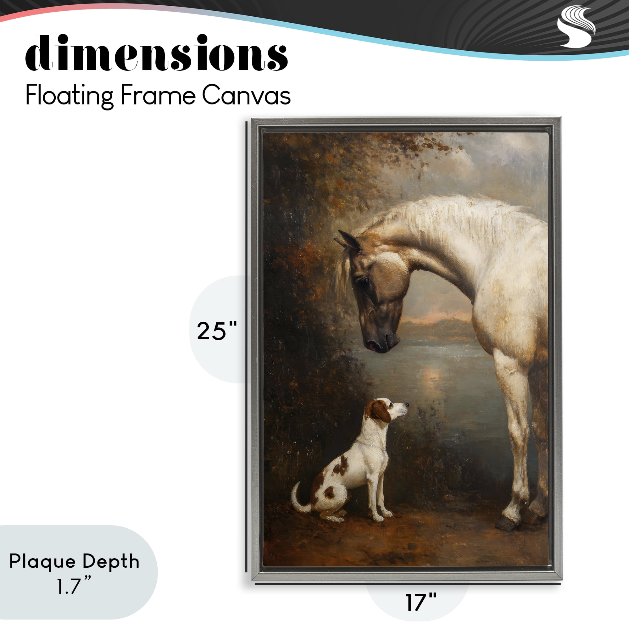 Stupell Industries Hound & Horse Vintage View Gray Framed Floater Canvas Wall Art, design by Petal Prints Design