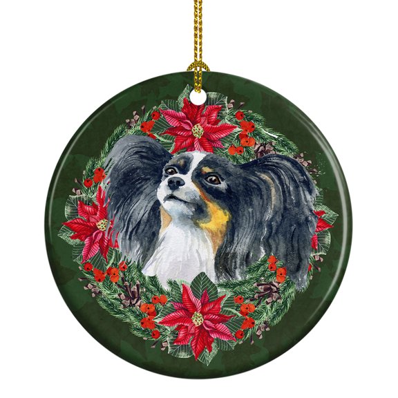 Papillon Poinsetta Wreath Ceramic Ornament 2.8 in x 2.8 in