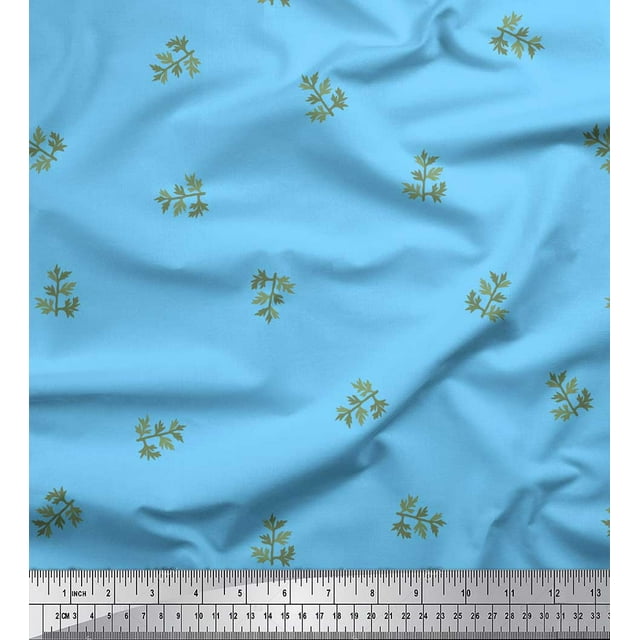 Soimoi Blue polyester Crepe Fabric Leaf Leaves Printed Fabric 1 Yard 42 Inch Wide