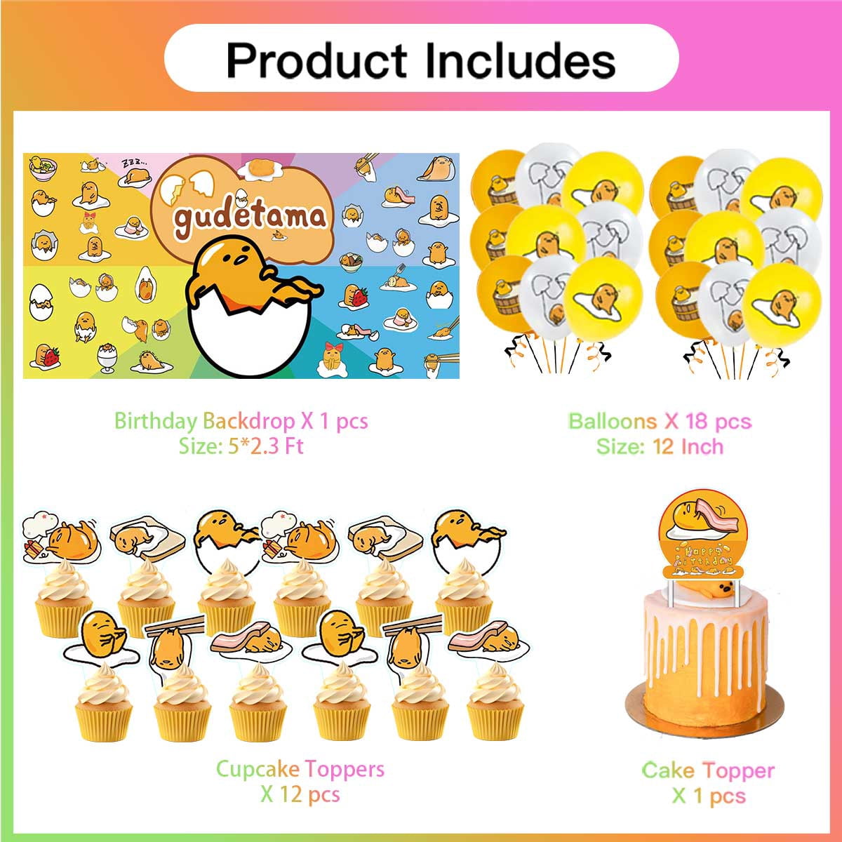 Gudetama Lazy Egg Party Supplies Latex Balloons Decor Banner Backdrop Kit Birthday Decorations