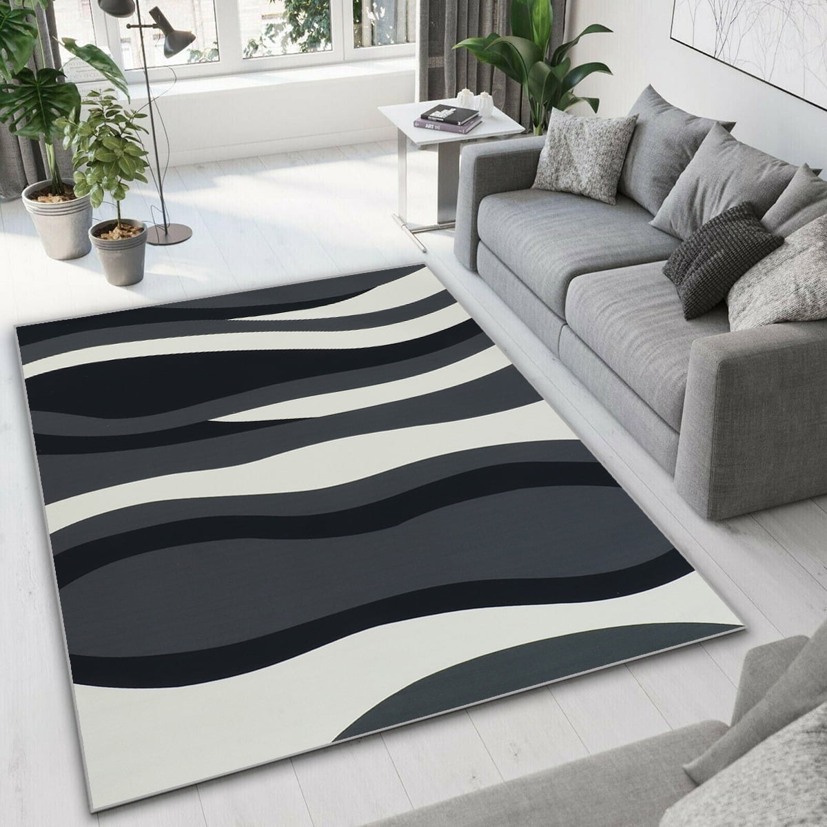 Abstract Modern Grey Black White Floor Rugs Runner Carpet Mat Living Room Bedroom Footcloth Multi Size Floor Rugs Runner Carpet Mat Living