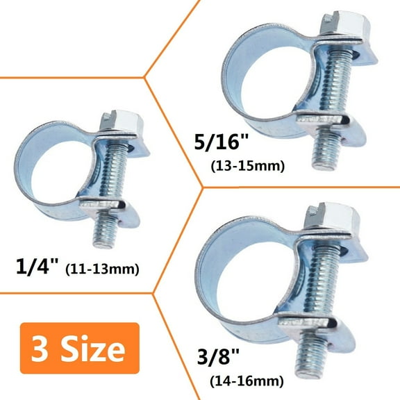 30Pcs Hose Clamps Kit for Fuel Injection Gas Line, 1/4" 5/16" 3/8"