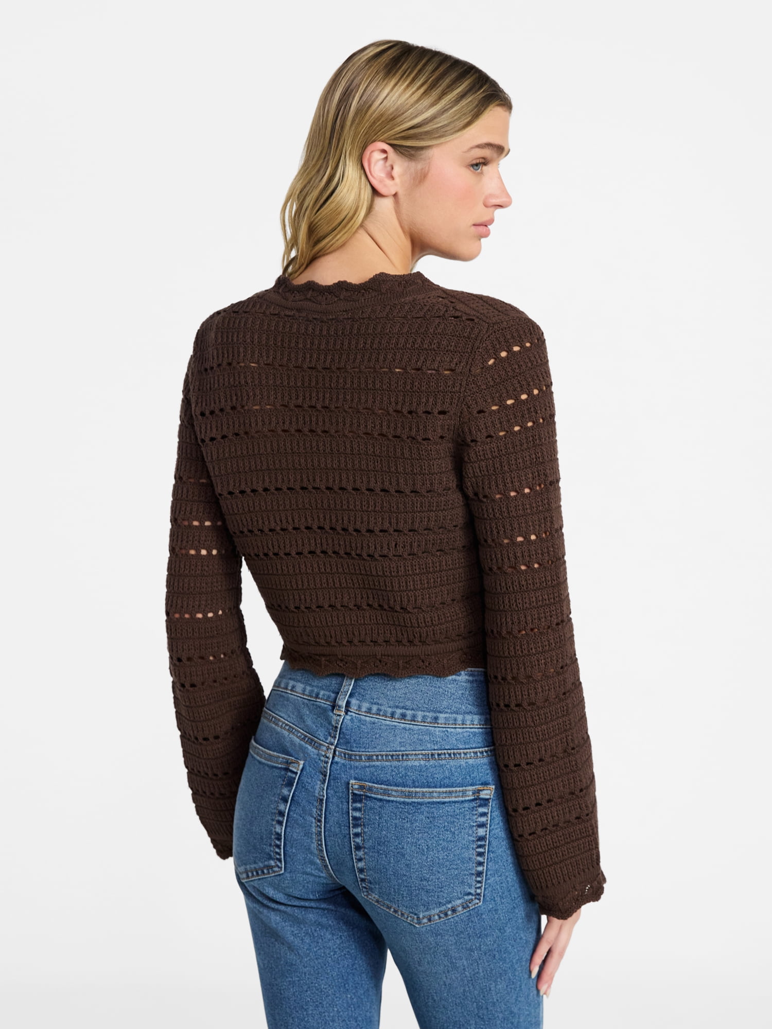 No Boundaries Tie Front Pointelle Cardigan, Women’s Sizes XXS-XXL