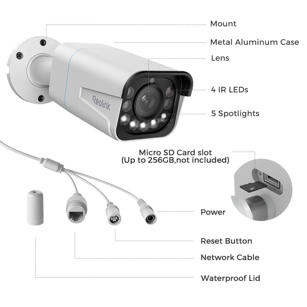 Reolink RLC-811A 4K PoE Security Camera, 5X Optical Zoom, Color Night Vision, IP67, Smart Detection