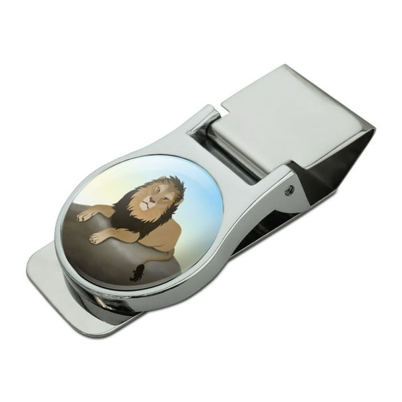 Lion on a Rock Satin Chrome Plated Metal Money Clip