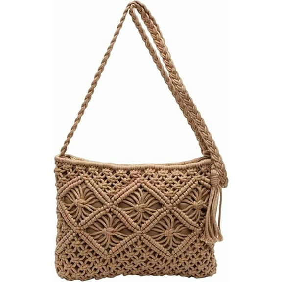 Stylish Summer Woven Bag,Minimalist Tassel Women's Clutch – Retro Cotton Rope Woven Bag,Vacation Boho Beach Purse