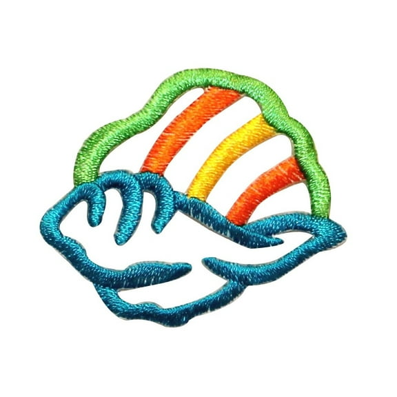 ID 0372 Hawaiian Seashell Outline Patch Beach Embroidered Iron On Badge Applique