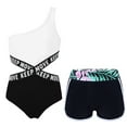 thumbnail image 1 of YONGHS Kids Girls 2 Piece Sport Rash Guard Swimwear One Shoulder Swimsuit Shorts Bathing Suit Black 8, 1 of 7