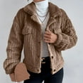 thumbnail image 2 of Vedolay Warm Winter Jacket Ruched 3/4 Sleeve Open Front Blazer Jacket with Plus Size Brown,L, 2 of 5