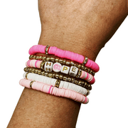 Breast Cancer Bracelet - Pink Ribbon Bracelet - Breast Cancer Stretch Bracelet