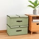 thumbnail image 4 of Caja de almacenamiento plegable para ropa de cama con tapas dobles, asas y divisor extraíble | Organizador rectangular de tela para ropa, juguetes y libros | Beige, verde y gris para el hogar,, 4 of 7