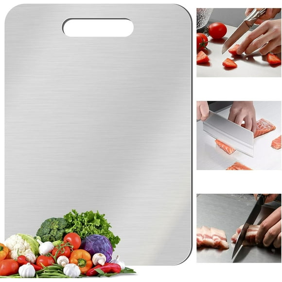 Tabla de cortar de titanio, tablas de cortar de acero inoxidable para cocina, tabla de titanio de grado alimenticio de doble cara para cortar verduras y carne (15.4 x 11 pulgadas)