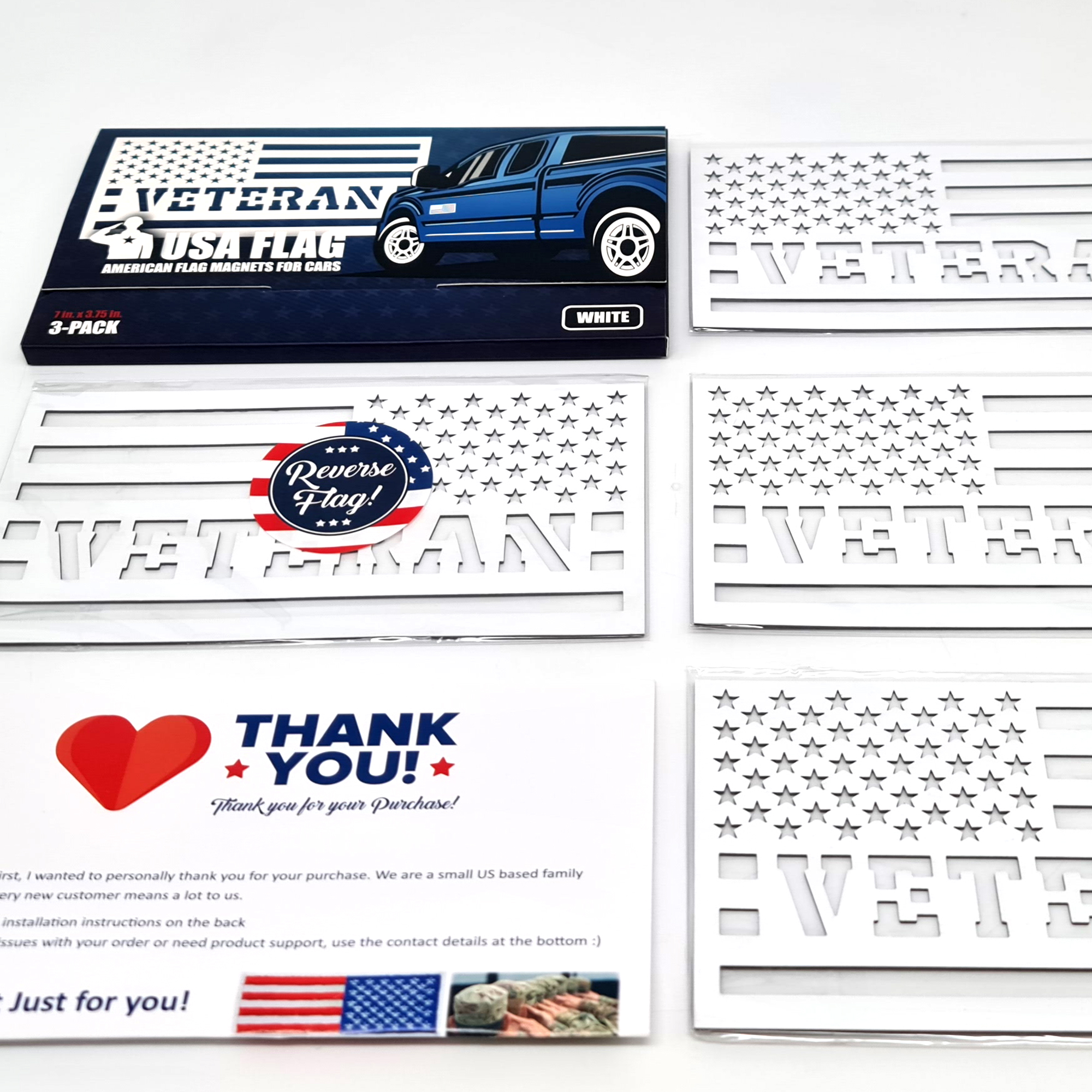 GRITKULTURE American Flag Super Magnet 3-Pack With Reflective Decal - For Trucks, Cars, Metal Surfaces