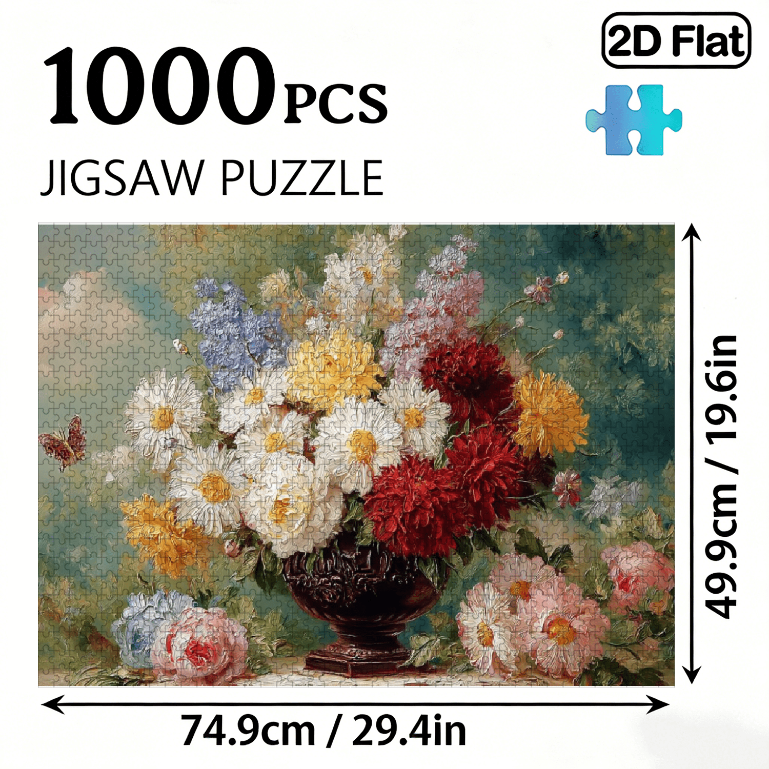 A Box of 1000pcs Adult Mini Jigsaw Puzzle Featuring a Floral and Butterfly Shadow Design, High Difficulty, Suitable for Adults, Family Entertainment.29.4*19.6 in