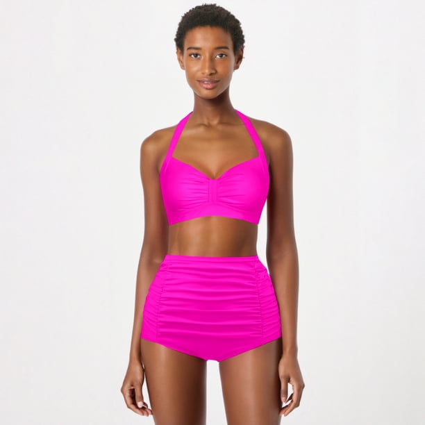 Traje de Baño Mujer Conjunto de Bikini Push Up Sexy Para Mujer, Traje de Baño de Dos Piezas de Cintura Alta, Tankini Con Estampado Fruncido Retro, Para Playa, Piscina y Fiesta 1836