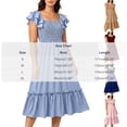 thumbnail image 3 of Ygbgbb Women's Square Neck Smocked Midi Dress with Ruffled Sleeves and Hem, Gathered Bust Dress, Ruffle Detail Casual Summer Sundress Pink S, 3 of 5