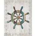thumbnail image 2 of Fab Funky 12x14 White Modern Wood Framed Museum Art Print Titled - Distressed Wood Style Ships Wheel 1, 2 of 4