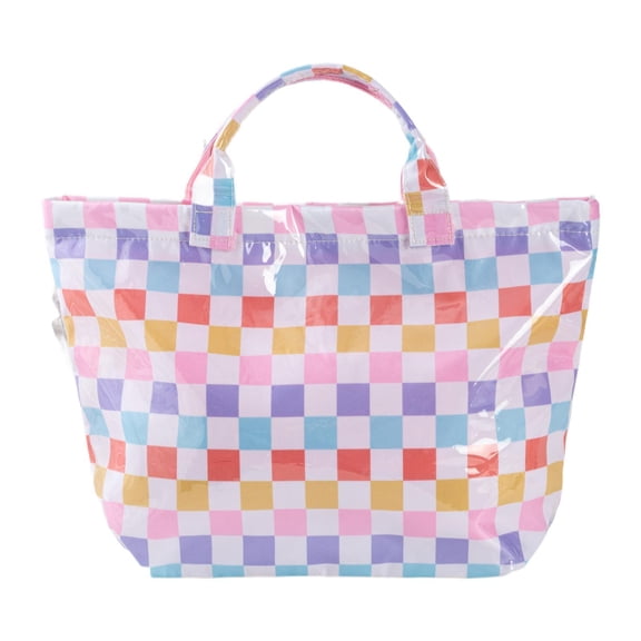 Dickly Beach Case Grocery Bag Grid Work Tote for Travel Vacation Errands Shopping Study Rainbow