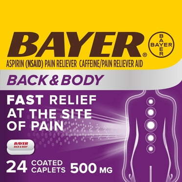 Bayer Back & Body Extra Strength Pain Reliever Aspirin w Caffeine, 500mg Coated Tablets, 24 Ct