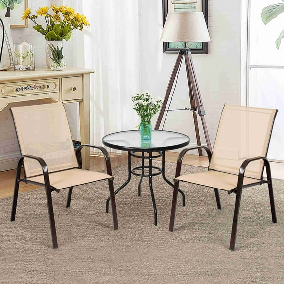 Costway 2PCS Patio Chairs Dining Chair Deck Yard W/Armrest Beige