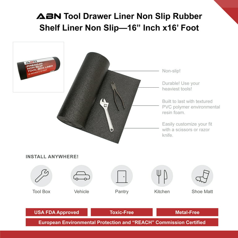 ABN Tool Drawer Liner Non Slip Rubber Shelf Liner Non Adhesive - 16in x  16ft 