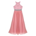 thumbnail image 2 of DPOIS Kids Floral Lace Flower Girl Dress Shiny Halter Neck Long Maxi Gown Pink 8, 2 of 6