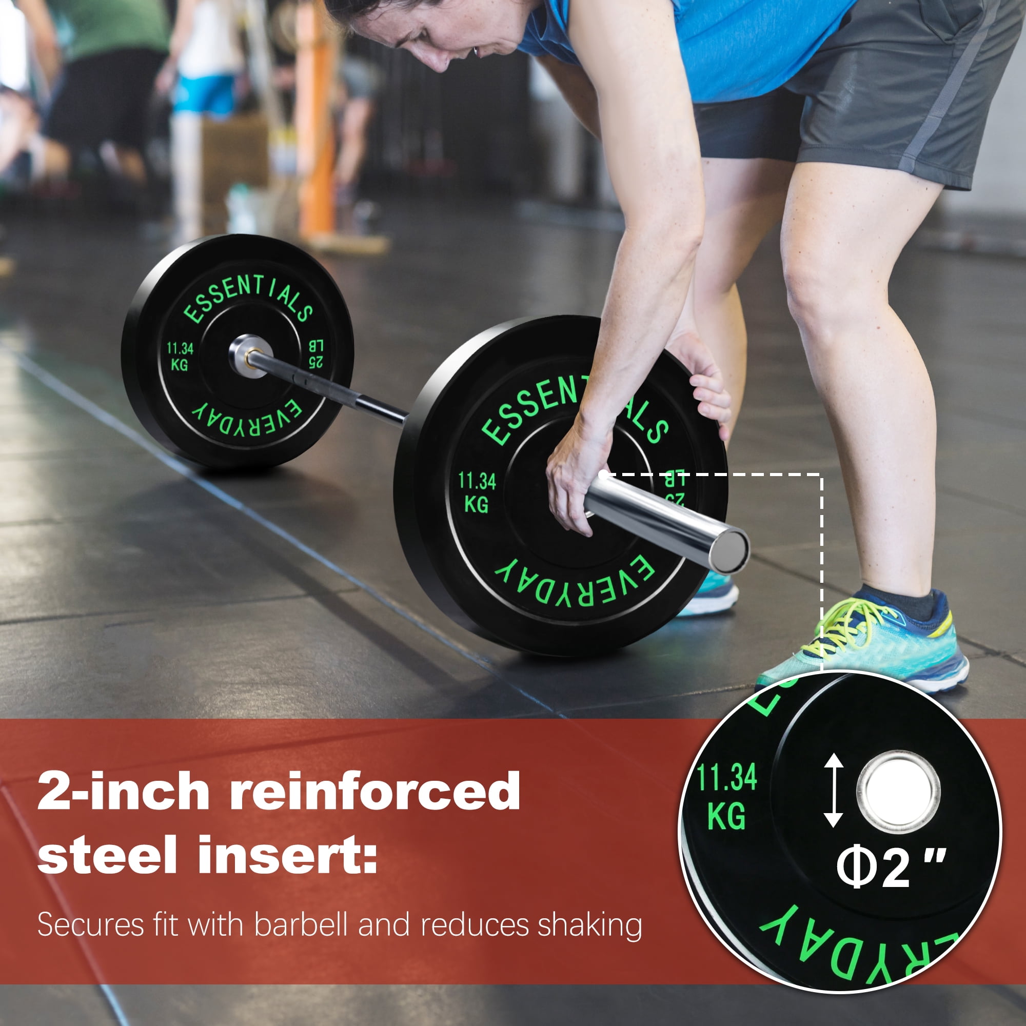 FlexWave 2-Inch Olympic Bumper Weight Plate，with Steel Hub, Black, Multiple Sizes，Single & Pair, for Strength Training & Home Gym