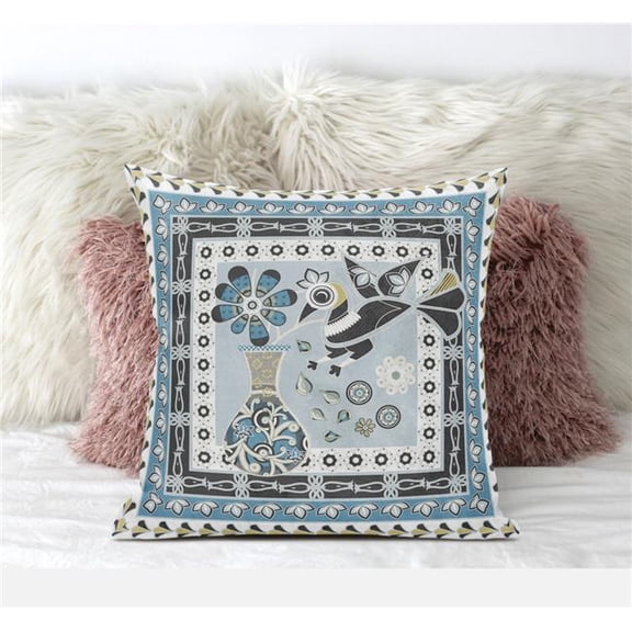 Love Your Vase Peacock Throw Pillow with Removable Cover in Light Blue Black White 20x20
