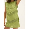 thumbnail image 2 of Green Sleeveless Tie-Side Boho Mini Dress With Lace Cutout Detail, 2 of 19