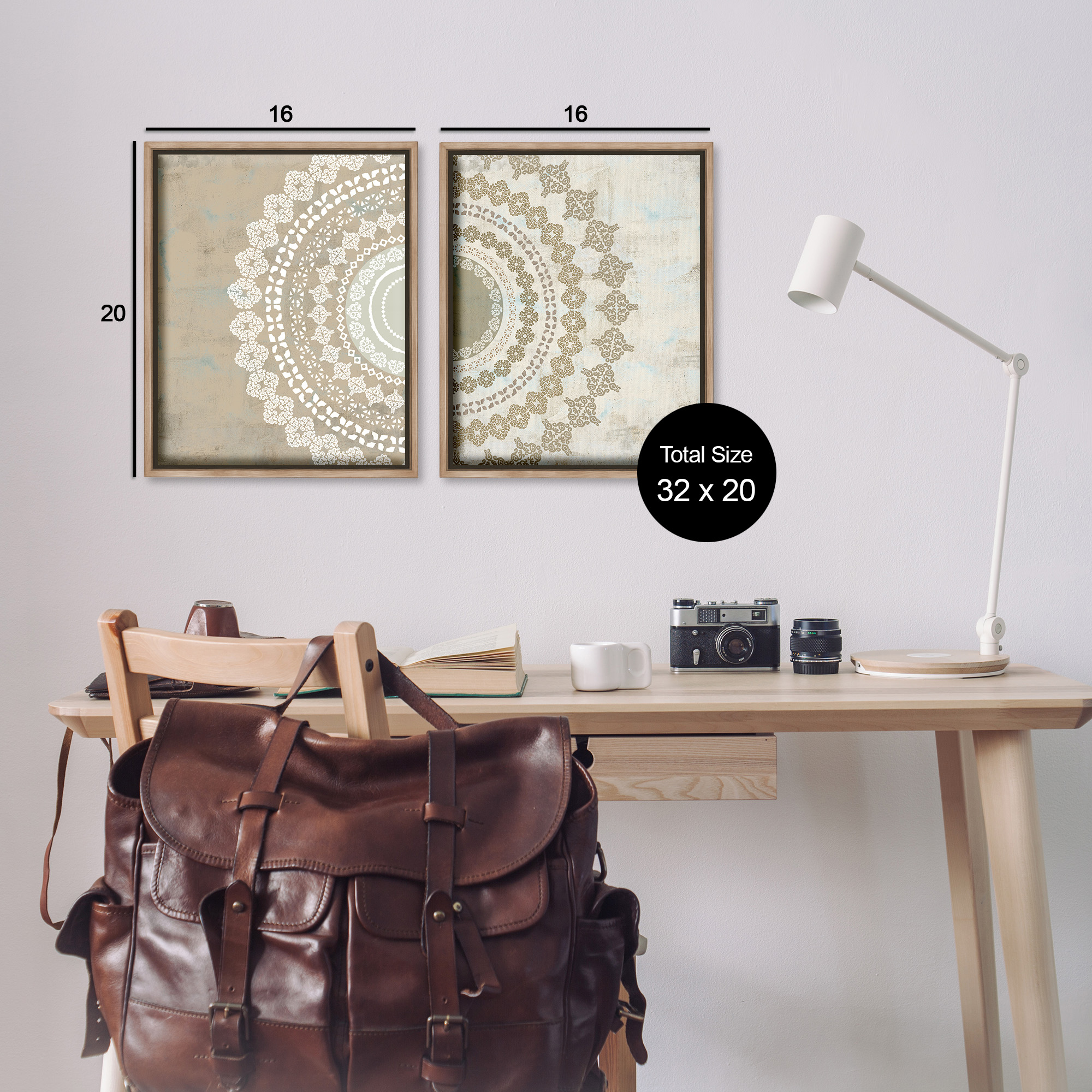 Stupell Industries Rustic Mandala Boho Pattern Abstract Painting Brown Floater Framed Canvas Art Print Wall Art, 17 x 21, Set of 2