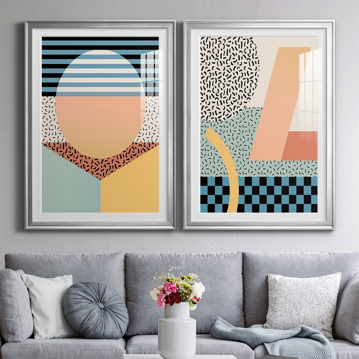 Wexford Home Modern Memphis III Premium Framed Print, 30.5" x 42.5" - Ready to Hang, Silver (Set of 2)