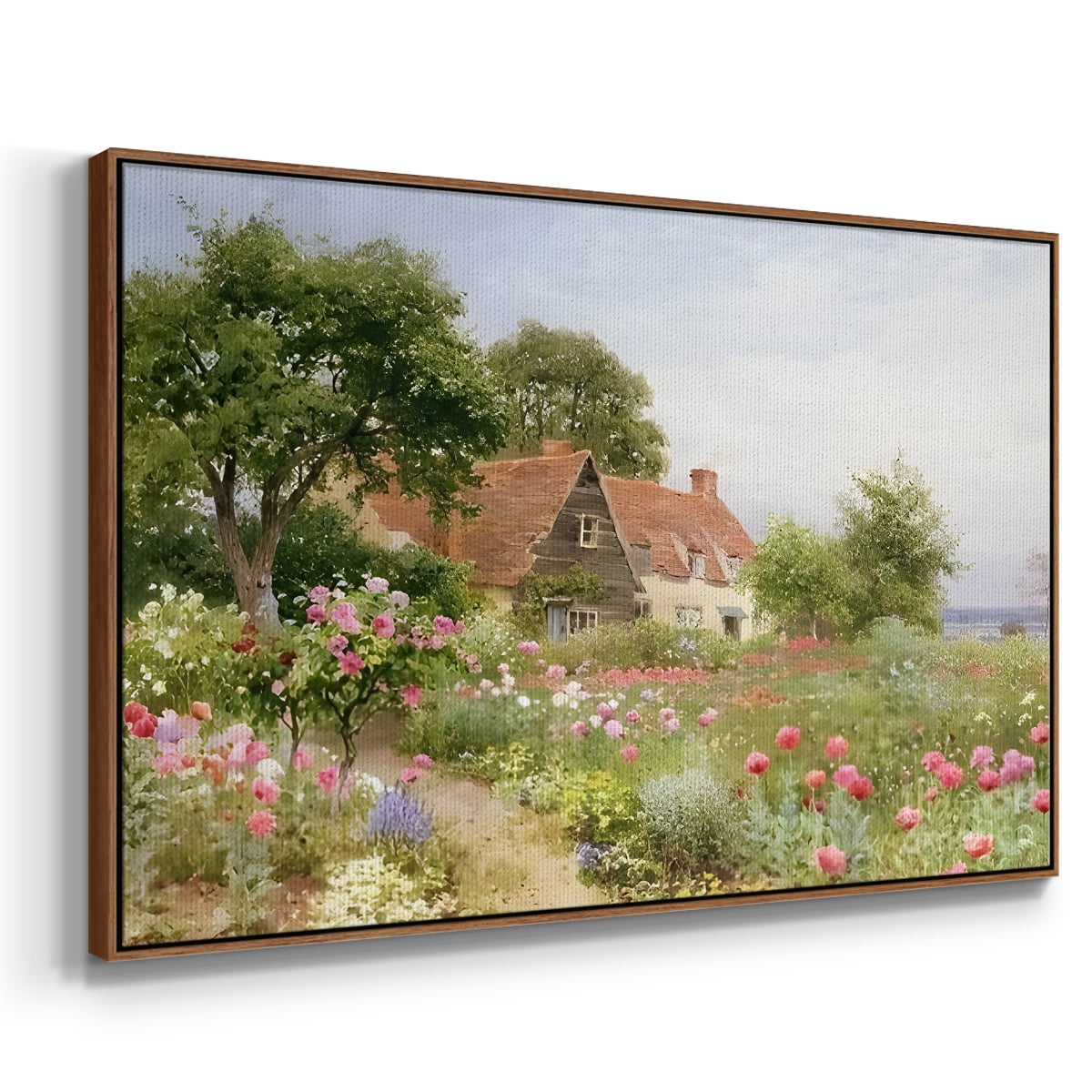 Vintage Landscape-CCLIV By Wexford Home Framed in Walnut Wood Gallery Wrapped Canvas 25 in. x 37 in.