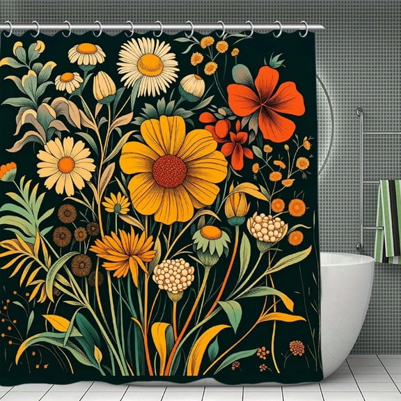 Potopok Waterproof Polyester Shower Curtain with Hooks, vintage flower farmhouse boho floral design, a charming choice for bathroom, shower, or room divider, 70.8x70.8 Inch