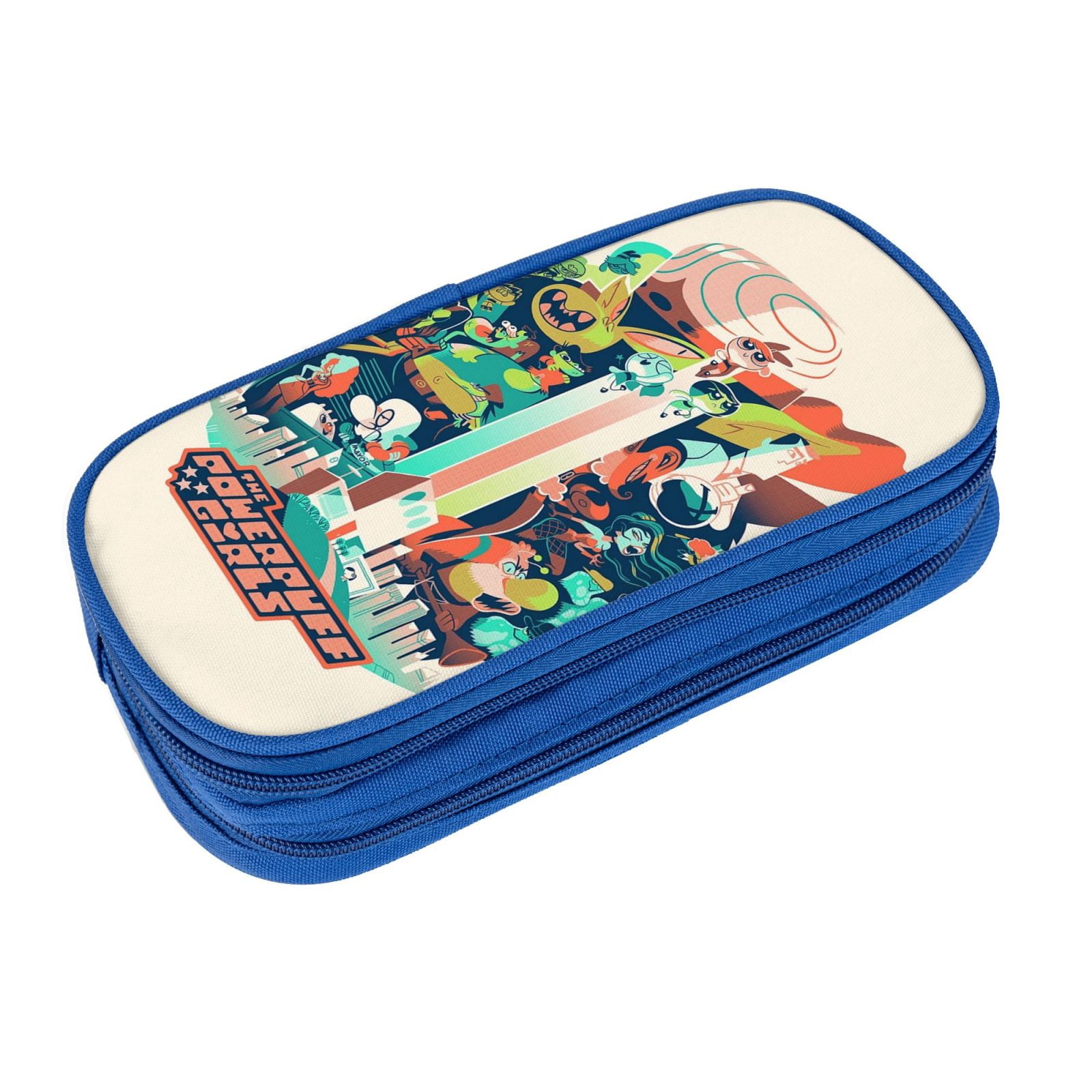 The Powerpuff Gi-rls Pencil Case Large Capacity Pencil Pouch Penbag Office Stationery Organizer Travel Makeup Bag Blue
