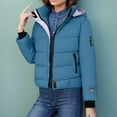 thumbnail image 7 of UPPADA Women's Winter Cropped Puffer Jacket Long Sleeve Oversized Stand Collar Zip-Up Short Coat with Pockets,Woman Coat Blue,XL, 7 of 7