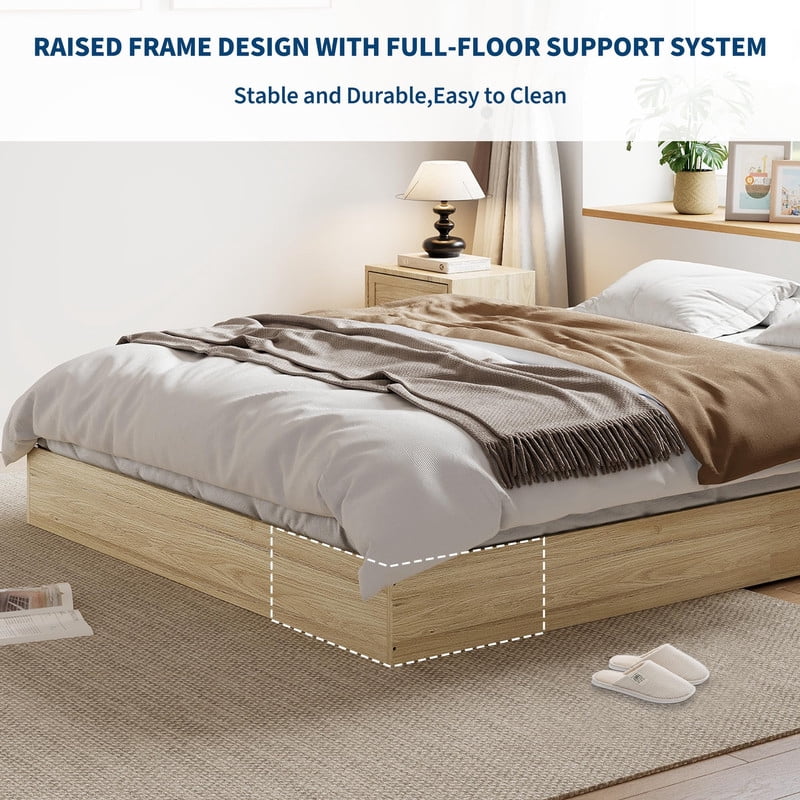 Towallmark Queen Size Bed Frame with Sturdy Wooden Slats,Solid Wood Platform,Floor-Standing Bed Frame, Modern Minimalist Design Space-Saving Bed Frame, No Box Spring Needed, Easy Assembly