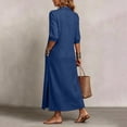 thumbnail image 5 of Ayolanni Fall Dresses V Neck Babydoll 3/4 Sleeve A-Line Maxi Dresses Beach Button Down Solid Hawaii Long Dress with Pockets Blue XXXL, 5 of 7