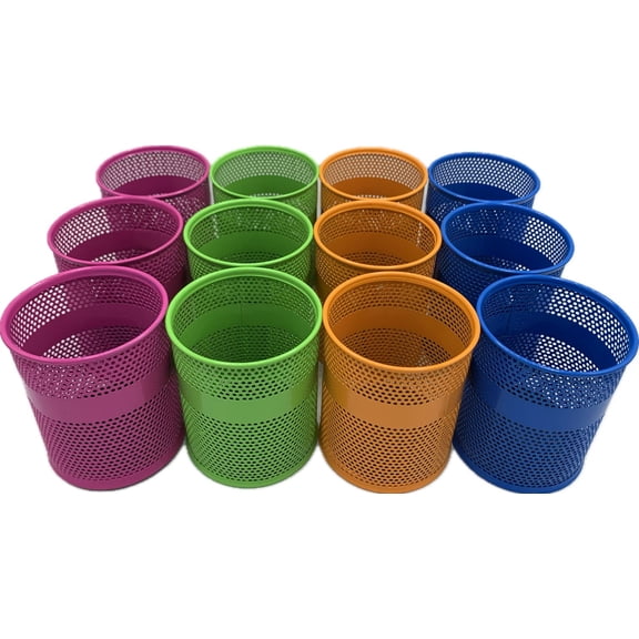 12 Count Mesh Metal Pencil/Pen/Crayon/Marker Holder Anti-slip Base with Cushion Bottom 4-Color