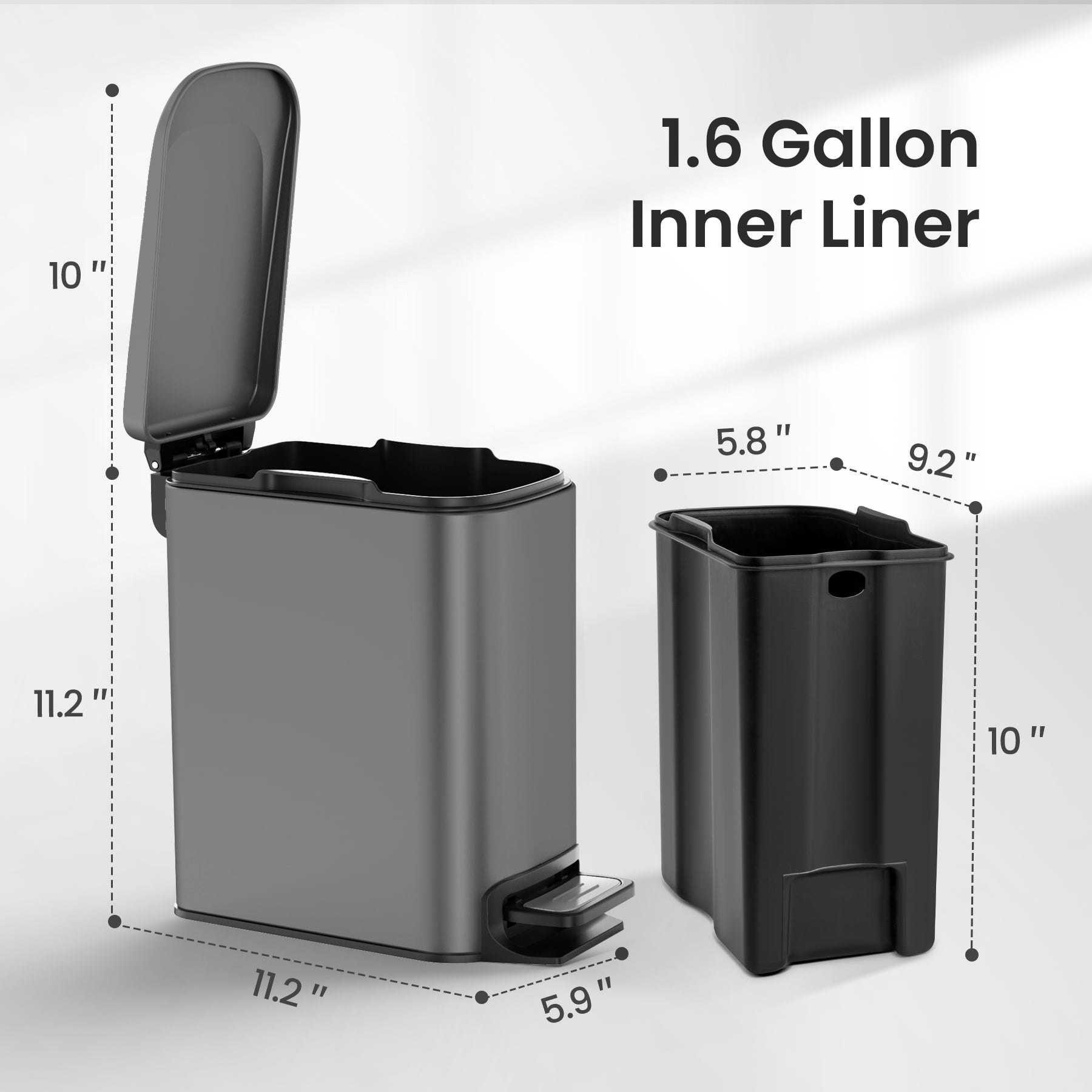 Cesun 1.6 Gallon Small Bathroom Trash Can, Stainless Steel Garbage Bin with Lid, Gray