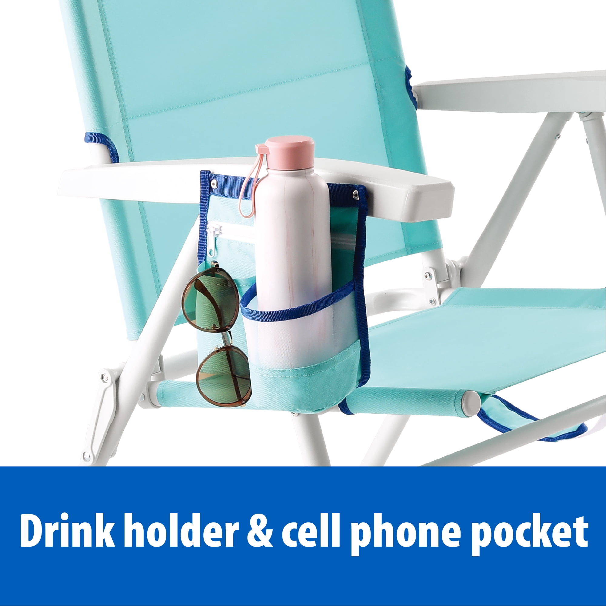 Mainstays Reclining 4-Position Oversize Beach Chair with Adjustable Pillow and Storage