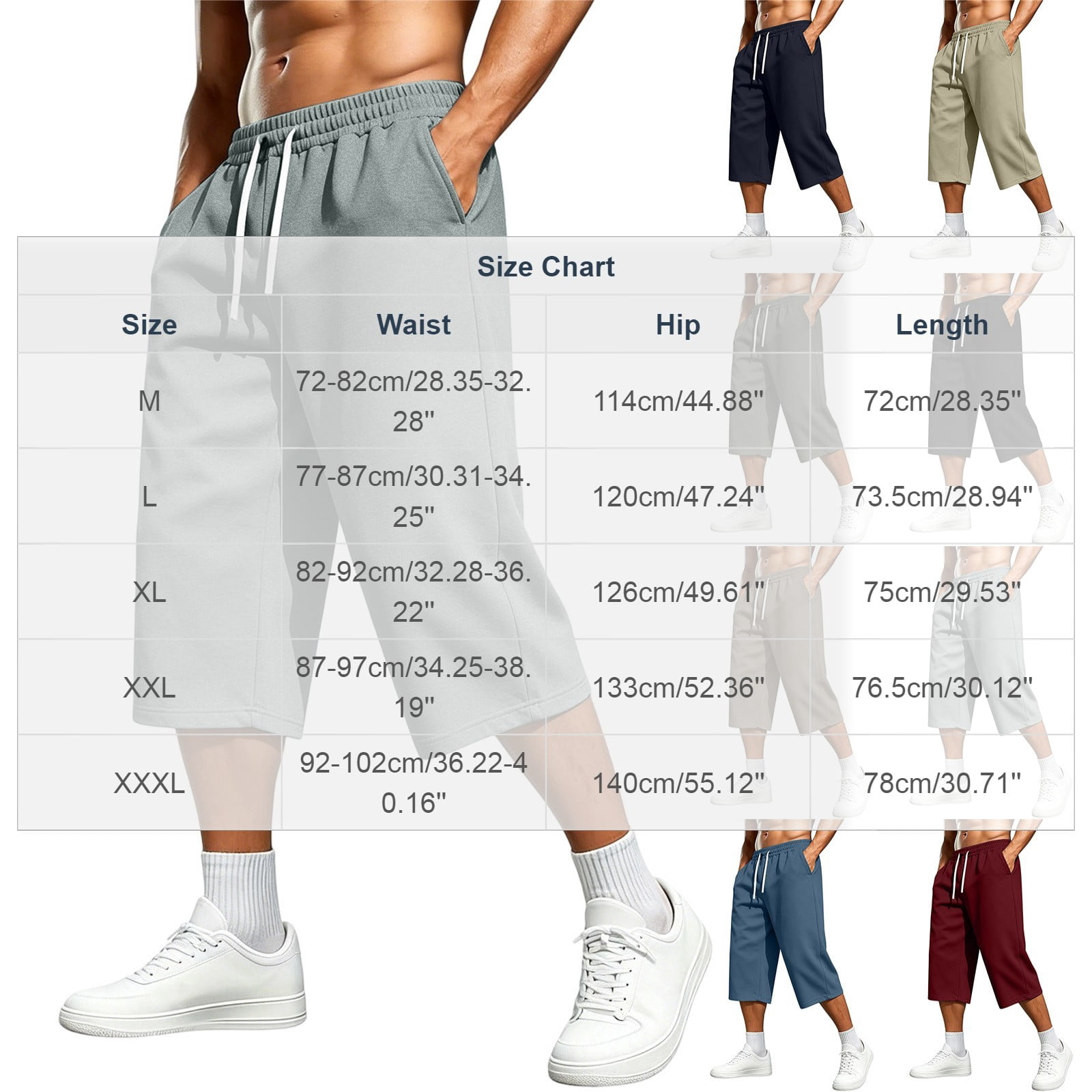 ShomPort Men's Capri Pants Summer Baggy Sweat Shorts Below Knee Drawstring Sport Casual Pants with Pockets