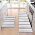 thumbnail image 3 of Striped Kitchen Rugs Set of 2, Cushioned Anti-Fatigue Kitchen Mats for Floor, Boho Non-Slip Waterproof Kitchen Floor Mat Washable for Kitchen, Home, Office, Laundry, Khaki and Blue, 3 of 6