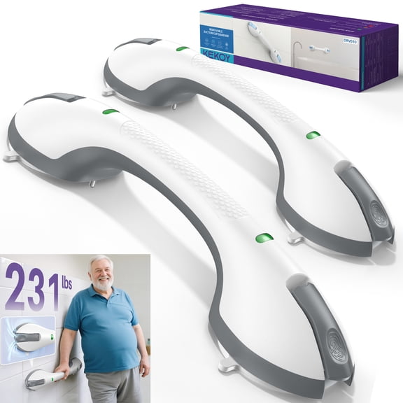 KEKOY 17.5" Shower Handles for Elderly with Safety Indicators, 2 Pack Grab Bars for Bathroom Stronger Suction Cup, Heavy Duty Shower Bars, Bathroom Safety Bars for Seniors, No Drilling