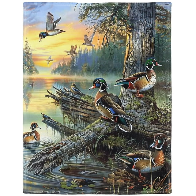 HommomH Mallard Ducks Manta de 40 x 50 pulgadas, diseño de animales salvajes del lago, suave y esponjosa manta de forro polar para sofá cama