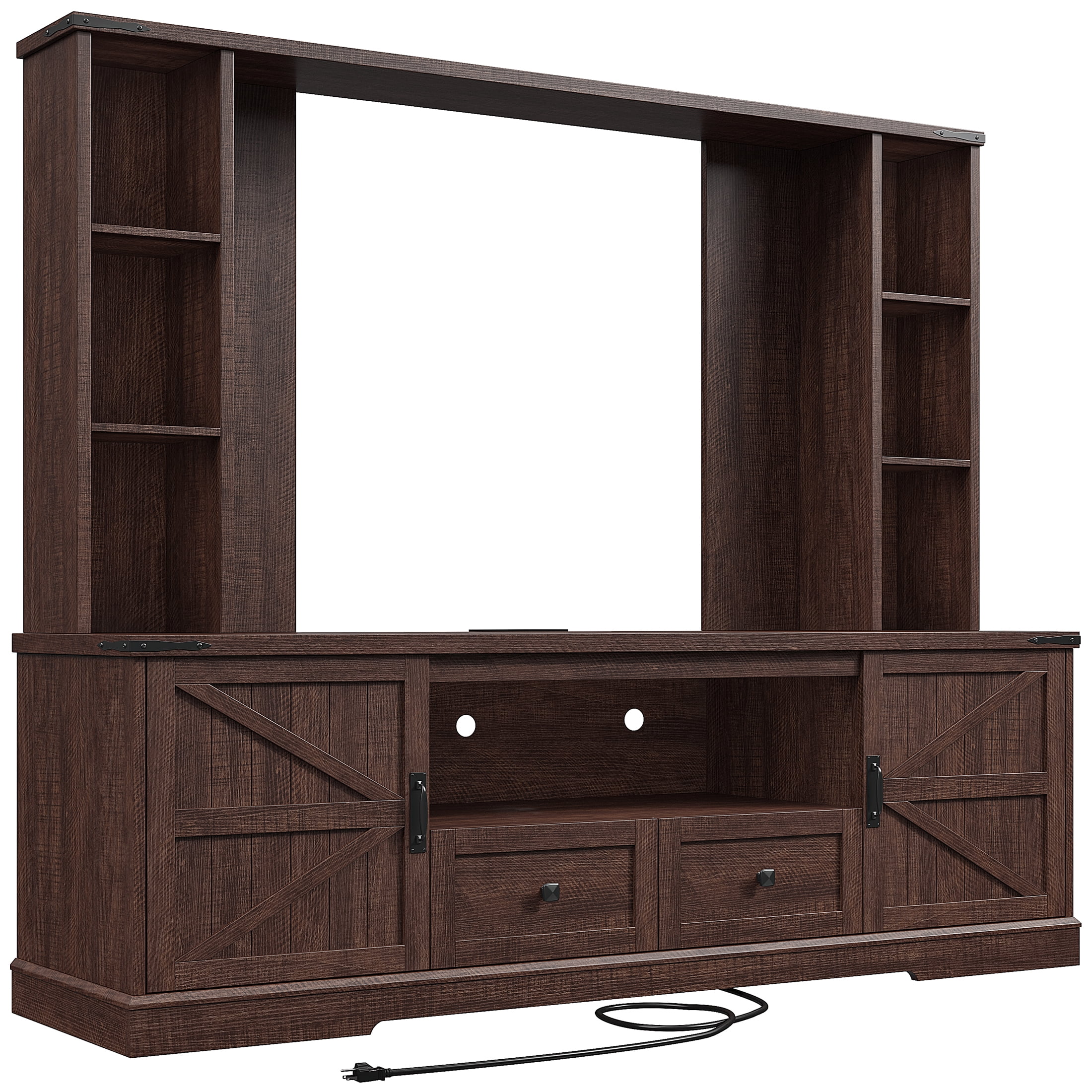 EnHomee Entertainment Center with LED Lights and Power Outlets, Large Farmhouse TV Stand for up to 60" TVs with Storage, White