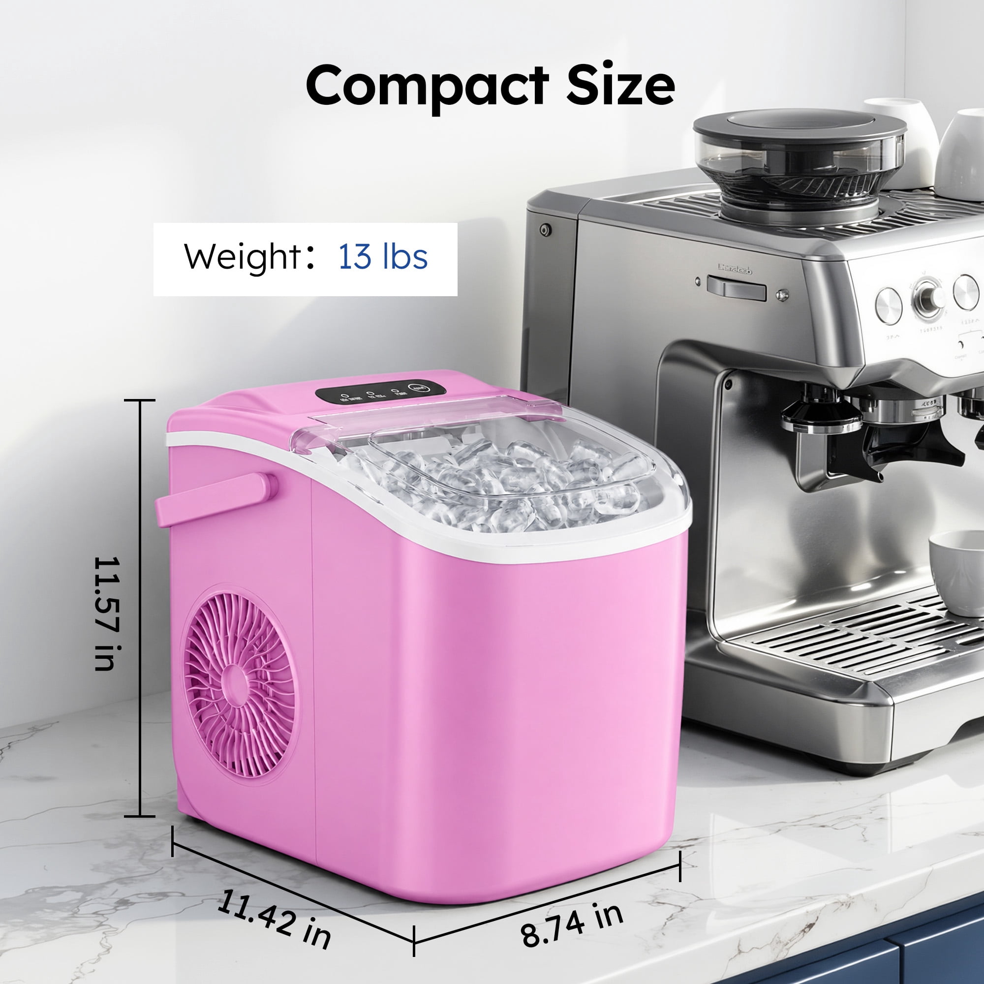 Simzlife Portable Ice Maker Countertop, 26 lbs/24H, 9 Bullet-Shaped Ice in 6 Min, Self-Cleaning Portable Ice Maker for Kitchen, Home, Office, RV, Pink