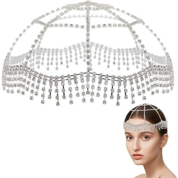 Rhinestone Headpieces Vintage Head Chain Wedding Bridal Flapper Headband Beaded Caps Roaring 20s Hair Jewelry Silver Boho Hair Accessories