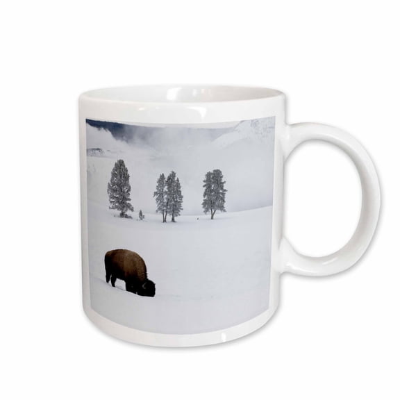 3drose, Wy, Yellowstone Np. American Bison Bull Foraging Beneath the Snow., 15oz Mug